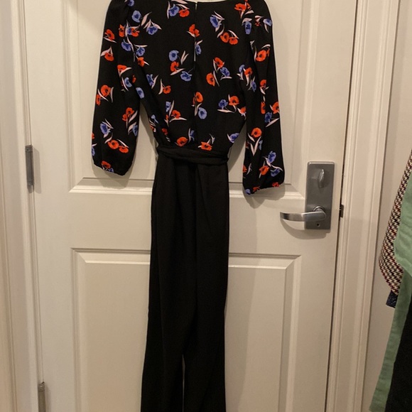 Ann Taylor jumpsuit floral wrap top black wide leg 3/4 sleeve. - Picture 8 of 8